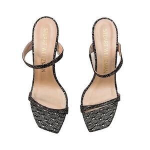 Stuart Weitzman Metallic Silver Gold Open Toe Heel Sandal Size 9